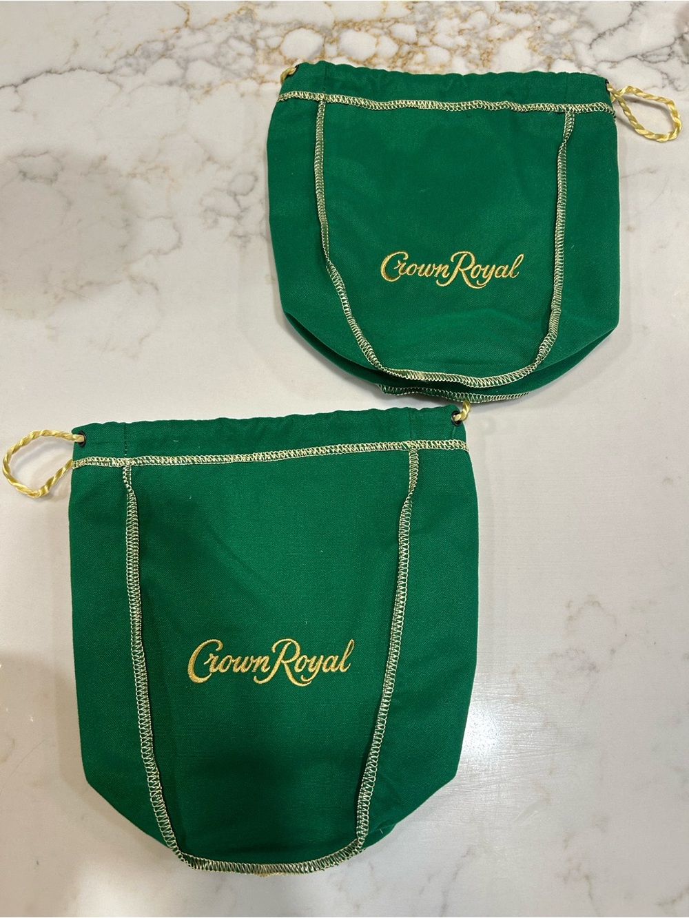 Green Drawstring Velvet Pouch - Set of 2